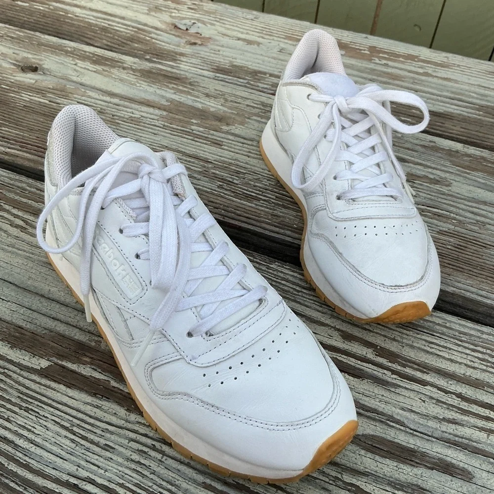 Reebok White Leather Sneakers with Gum Sole